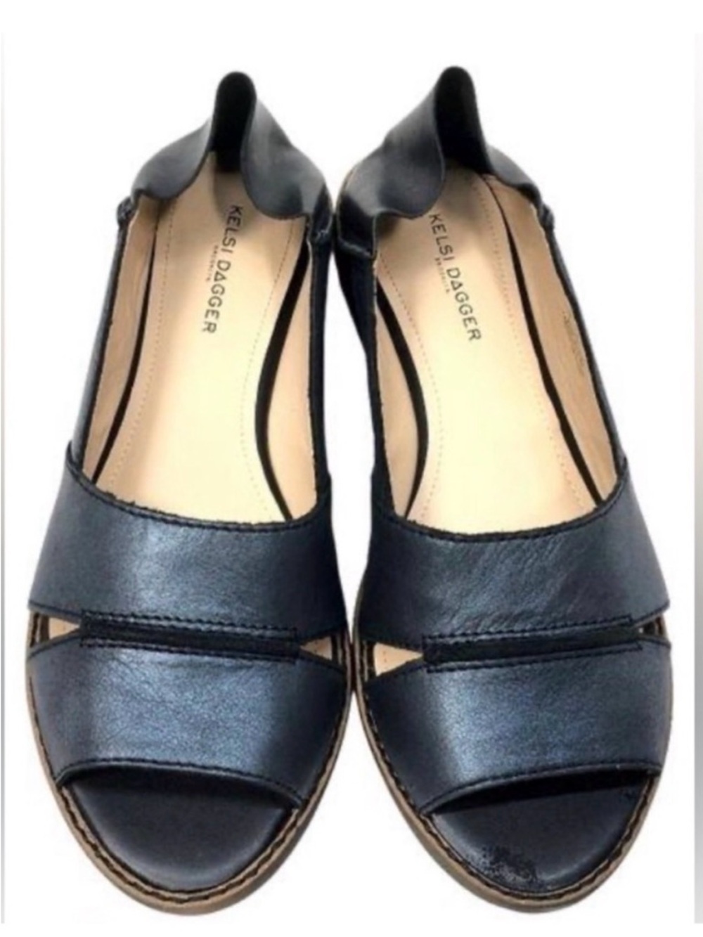 Kelsi Dagger Black Leather Cutout Open-Toe Sandals